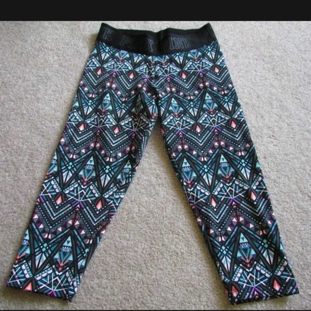 Victoria Secret PINK Women's black multicolor pants capris XS Tribal Print